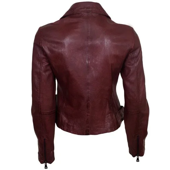 Women's Buckle Belted Leather Moto Jacket